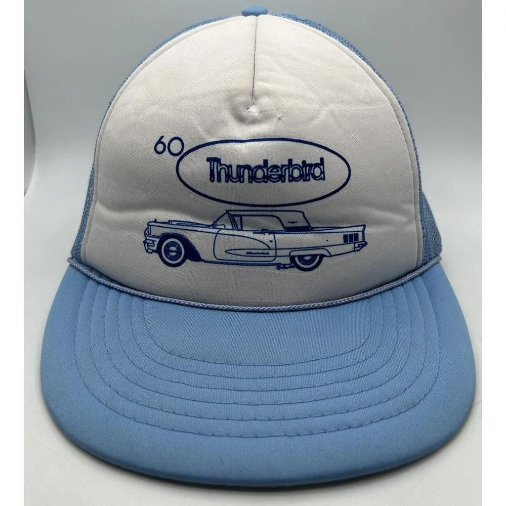 '60 Thunderbird Vintage Snapback Light‎ Blue Mesh Trucker Hat Cap Rope Braid